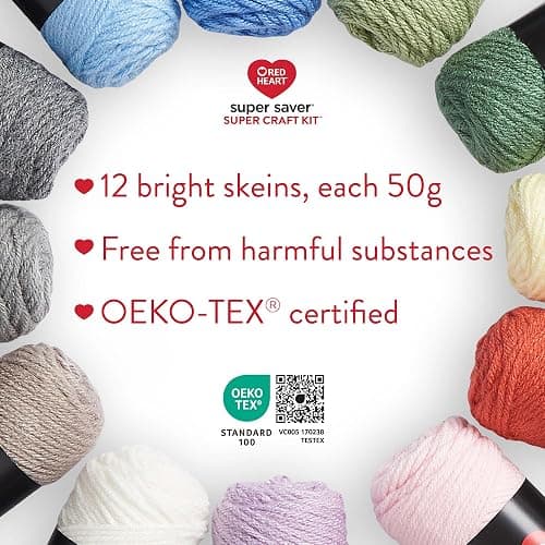 Red Heart Super Saver Yarn Super Craft Kit Pastels, with 12 Pack of 50g/1.7 oz. 4 Medium Worsted Yarn for Knitting & Crocheting, 12 Colors, Perfect for Chunky Sweaters, Blankets, Amigurumi - Super Craft Kit Pastels thumbnail 4