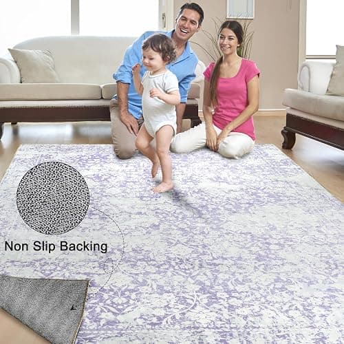 DUKINO Washable Area Rug 6x9, Boho Low-Pile Rugs for Living Room with Non Slip Rubber Backing, Soft Vintage Girls Carpet for Nursery, Living Room, Bedroom, Dining Room, Dorm Room, Office, Purple thumbnail 4