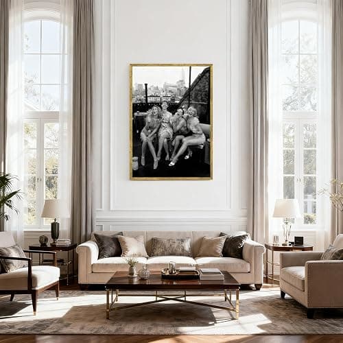 Gold Framed Black and White Canvas Wall Art Vintage New York Rooftop Woman Party Photography Feminist Poster Trendy Girls Hypebeast Painting Prints Female Artwork Bar Cart Decor 8x12inch thumbnail 5