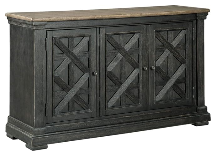 Signature Design by Ashley Tyler Creek Vintage Casual Dining Room Buffet Cabinet or Server with 3 Doors and Lattice Design, Wood, 36" High, Black & Gray - Image 1