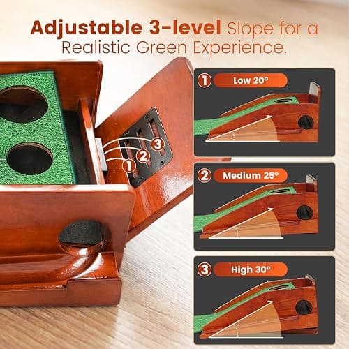 Putting Green Indoor with Three-Level Adjustable Incline, Auto Ball Return - Easy to Fold Solid Wood Base, Golf Training Aid for Home, Office, Backyard - Golf Putting Mat for Men thumbnail 2