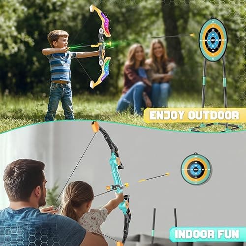 2 Packed Kids Bow and Arrow Set with Sound Effects & LED Flash Lights Achery Set, Indoor Outdoor Toys for Ages 4-8 8-12, Birthday Gifts for 3 4 5 6 7 8 9 10 11 12 Year Old Boys Girls Children, Yellow thumbnail 6