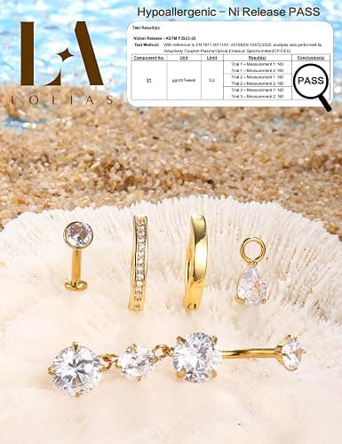LOLIAS Gold Belly Button Ring - 14G Surgical Stainless Steel Belly Rings Hypoallergenic Clicker Belly Button Piercings for Women CZ Dangle Belly Button Rings Navel Piercing Pack Silver/Gold thumbnail 2