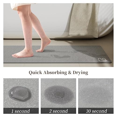 Bathroom Runner Mat Rugs Long Diatomite Stone Bath Mat Large Super Absorbent Diatomaceous Earth Bath Mat Non Slip Rubber Backed Fast Dry Shower Mat Thin Bathroom Rugs Floor Mat,15.7"x47.2",Grey thumbnail 3
