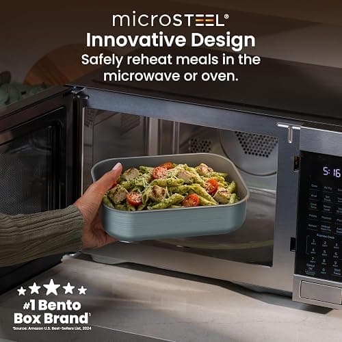 Bentgo MicroSteel Leak-Proof Lunch Box - Microwave-Safe, Oven-Safe, Bento-Style Container with Removable Divider, Airtight Lid, Sustainable Design, Odor & Stain Resistant (Aqua) thumbnail 2