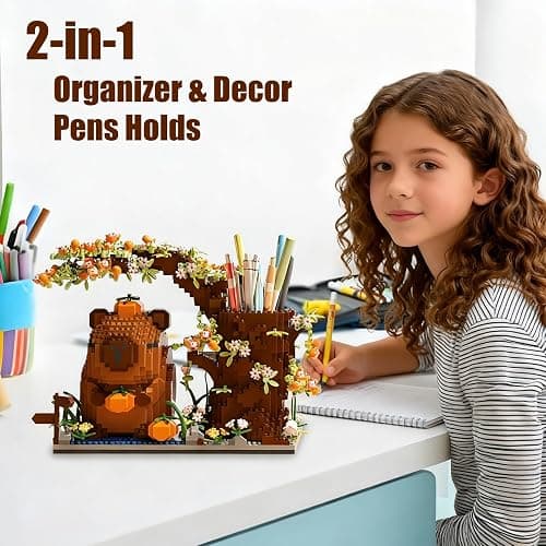 Capybara Building Blocks Set -1880PCS Cute Animals & Flowers Building Bricks Kit Kawaii Capybara Gifts Toy for Kids Age 12+, Capybara Stuff Pen Holder&Desk Organizer, Arts &Crafts for Boys Girls Adult thumbnail 4
