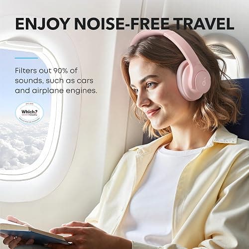soundcore by Anker Q20i Hybrid Active Noise Cancelling Headphones, Wireless Over-Ear Bluetooth, 40H Long ANC Playtime, Hi-Res Audio, Big Bass, Customize via an App, Transparency Mode (Pink) thumbnail 2