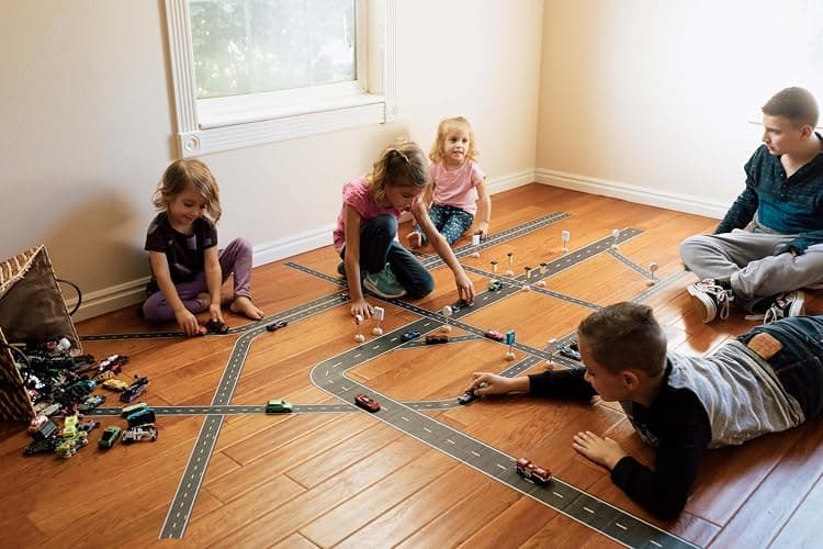 PlayTape Road Tape for Toy Cars - Sticks to Flat Surfaces, No Residue; 2 inch Wide x 30 ft Asphalt Road thumbnail 2