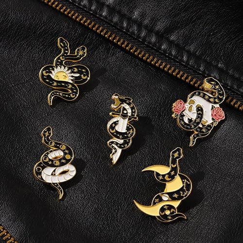 ROFARSO Snake Enamel Lapel Pin Set Cartoon Love Life Pin, Halloween Accessory for Backpacks Clothing Bags Hats Shirts (5piccs pin set) thumbnail 3