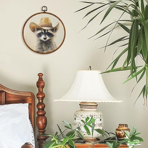 BCUANGD Western Trendy Round Wall Art Decor - Retro Raccoon Neutral Wall Art Canvas Frame Artwork Prints, Rustic Vintage Country Round Wall Hanging Decorations for Home Farmhouse Bedroom, 10"x10" thumbnail 2