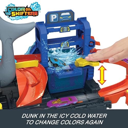 Hot Wheels City Track Set, Ultra Shark Car Wash with 1:64 Scale Color Reveal Toy Vehicle, Repeat Color-Change Feature, Storage thumbnail 6