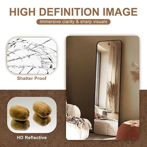 Delma Full Length Mirror, 56"x15" Black | Floor Standing Full Body, Wall Mounted, Freestanding or Leaning, Rounded Corners Rectangle Design thumbnail 5