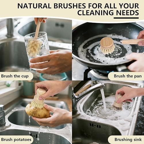 BONUMVITA 5 Pack Bamboo Dish Brush Set, Wooden Dish Brush with 14’’ Bottle Brush, Natural Kitchen Scrub Brush for Dishes Pots, Pans, Sinks, Woks, Vegetables thumbnail 6