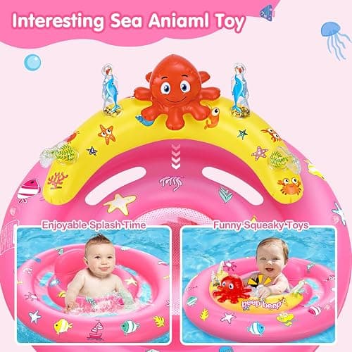 Baby Pool Float with Canopy, Inflatable Baby Swim Float with UPF50+ Sun Protection, Toddler Infant Pool Float with Toy Play Console Adjustable Safety Seat for Kids Girls Boys Aged 6-36 Months thumbnail 4