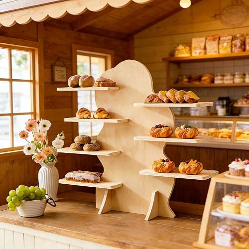 Sicrifety 7-Tier Wooden Display Shelf for Vendors,31inch Cloud-Shaped Portable Detachable Natural Wood Riser Stand for Candles,Mugs, Small Items thumbnail 4