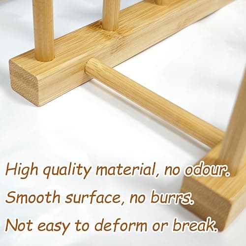YUNYU Wooden Plate Rack Organiser - 6 Slot Dish Drainer & Storage Holder for Kitchen/Bedroom/Study | Fits Chopping Boards/Cups/Books/Pot Lids/Baking Trays (Natural Wood) thumbnail 4
