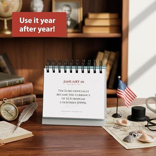 Today in History Perpetual Calendar | Daily World History Facts Desktop Calendar, This Day In Amazing History Trivia Facts & Achievements | History Buff Gift Page A Day Box Calendar with Historical Info For Every Day of The Year thumbnail 5