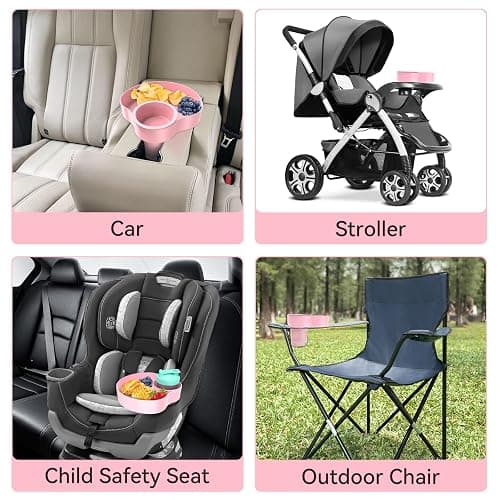 OMYPOTT 2PCS Kids Car Seat Tray, Travel Trays for Kids with Car Cup Holder, Toddlers Road Trip Essential, Travel Snacks Food Plate for Stroller, Boosters, and Anywhere with a Cup Holder Tray-Pink thumbnail 6