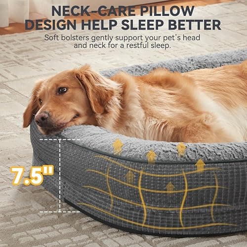 JOEJOY Orthopedic Dog Beds Large Sized Dog, XL Egg-Crate Memory Foam Pet Couch Bed with Bolster Sides, Waterproof Lining, Removable Washable Cover & Non-Slip Bottom, Grey thumbnail 4
