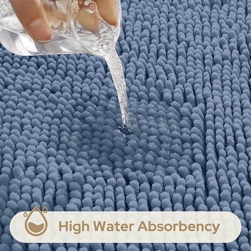 HOMEIDEAS 3 Pieces Bathroom Rugs, Ultra Soft Non Slip Absorbent Chenille Toilet Bath Mat Set (Grey Blue) thumbnail 5