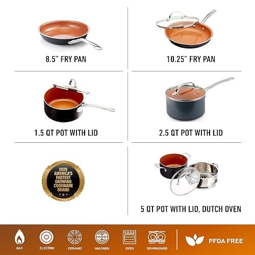 Gotham Steel 10 Piece Pots and Pans Set with Ultra Nonstick Diamond Surface, Includes Frying Pans, Stock Pots, Saucepans & More, Stay Cool Handles, Oven Metal Utensil & Dishwasher Safe, 100% PFOA Free - Graphite - 10 Piece Set thumbnail 2