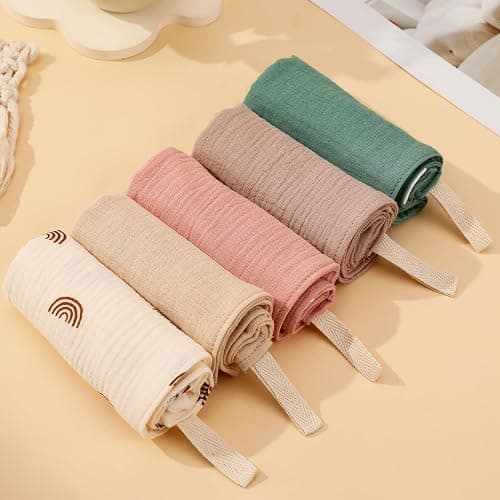 GSrenyu 5 Pack Muslin Squares Baby Muslin Cloths Burp Cloths - Natural Cotton Wipes, Essentials for Newborn Wiping, Bathing, Feeding - White,pink,blue,dark Pink,brown thumbnail 5