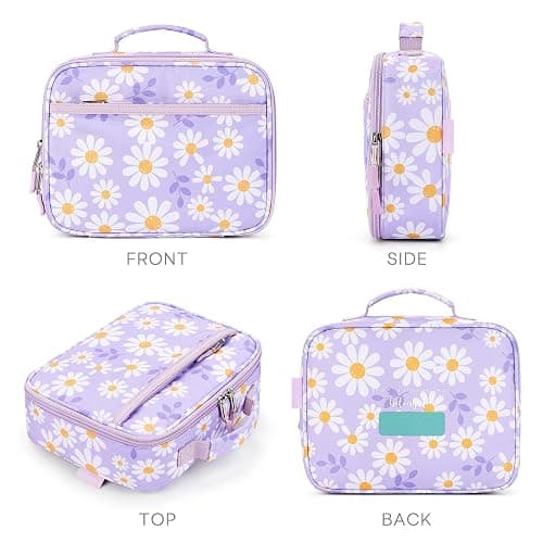 mibasies Kids Lunch Box for Girls Toddler, Insulated and Reusable Lunch Bag for School, Daisy Purple thumbnail 6