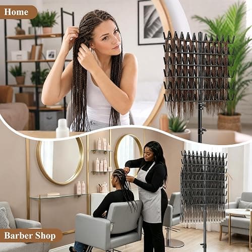 Eastdone Braiding Hair Rack Standing Extension Holder Hanger, 144 Pegs Divider for Separator Stand Display (Black) thumbnail 6