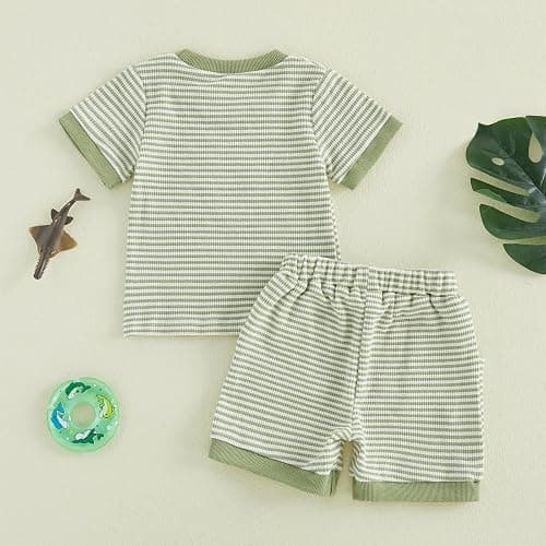 MERSARIPHY Toddler Baby Boy Girl Summer Clothes Embroidery Stripe T-shirt Tops Shorts Sets 6 12 18 Months 2T 3T Casual Outfit thumbnail 7
