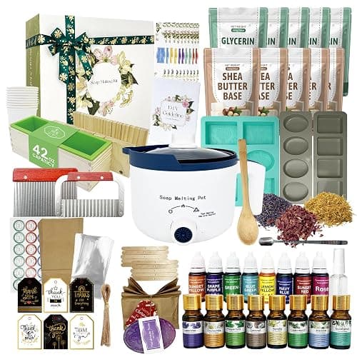 PIUH Deluxe Soap Making Kit for Soap Making, DIY Soaps Making Full Set Kits Includes Soap Melter, 4 lb Soap Base, 8 Essencial Oils, Silicone Loaf Molds & Scraper, Cutters, 8 Dyestuffs for Adults Gift - Image 1