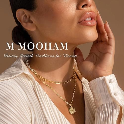 M MOOHAM Dainty Initial Necklaces for Women, 14K-Gold-Plated Layering Necklace for Women Cute Hexagon Letter Initial Necklace Layered Necklaces for Teenage Teen Girls Christmas Gifts Stocking Stuffers thumbnail 4