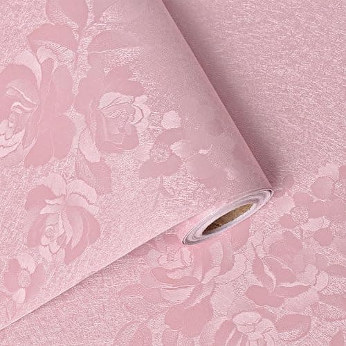 Lativo Silk Pink Peel and Stick Wallpaper Embossed Floral 511in 17.7in | Textured Vinyl Wallpaper,Self Adhesive Removable,Perfect for Bedroom Girls Kids Room,Gift Paper,Easy to Use - Image 1