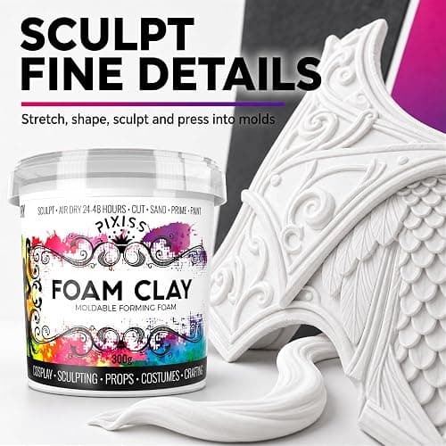 Moldable Cosplay Foam Clay (White) by Pixiss (300 Gram) Cosplay Foam Clay - High Density and Perfect for Intricate Designs | Air Dry | Great for Cutting with Knife or Rotary Tool, Sanding or Shaping thumbnail 7