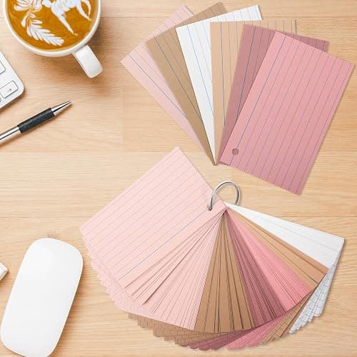 Epakh 300 Pieces Lined Index Cards 180 GSM Thick Flash Cards with Rings Notecards Punched Back to School for Studying Adults Home College Office(3 x 5 Inch,Dark Pink Brown Series) thumbnail 6