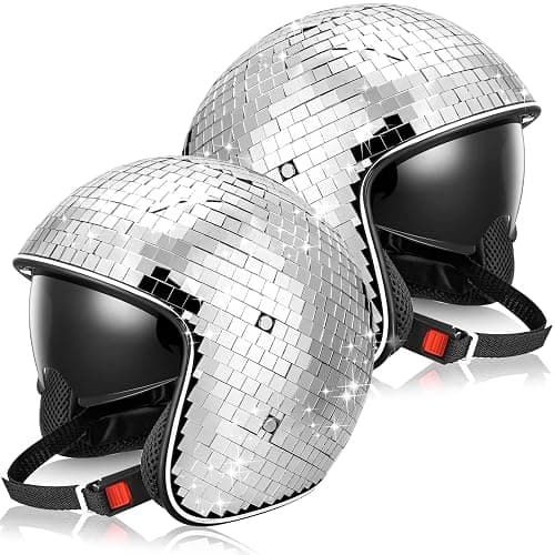 Kanayu 2 Pcs Disco Ball Helmet with Retractable Visor Glitter Mirror Glass Hat for Mardi Gras Easter Disco Ball Costume Cosplay Dj Club Novelty Favor Summer Decoration Party(Silver) - Image 1