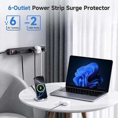 [ETL Listed] Cable Matters 2-Pack 6-Outlet Surge Protector Power Strip with USB Ports - 8ft, Long Extension Cord, Surge Protector with USB Ports, Black thumbnail 2