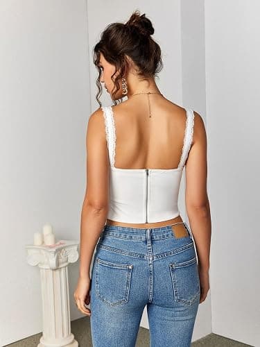 KUTUMAI Lace Corset Top Y2K Cute Square Neck Bustier Going Out Tank Crop Tops for Women Trendy Summer - Medium - White thumbnail 4