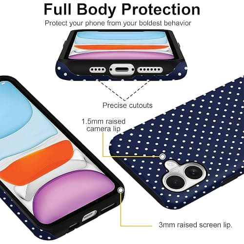 Aleviker Case for iPhone 16 Plus, Glossy Hybrid 2-Layer Hard Shell, Aesthetic Scratch Resistant Cover, Navy Blue Polka Dot thumbnail 4