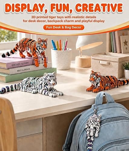 GemmiCho 3D Printed Animal, 6.7" Articulated 3D Printed Tiger Toy, Tiger Figurines Fidget Toys, 3D Printed Toys for Stress Relief, Flexible Animals Fidget Desk Decor (Tiger) thumbnail 7