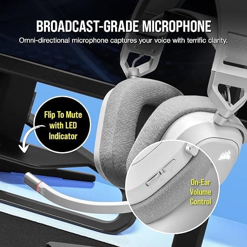Corsair HS80 RGB Wireless Multiplatform Gaming Headset - Dolby Atmos - Lightweight Comfort Design - Broadcast Quality Microphone - iCUE Compatible - PC, Mac, PS5, PS4 - White thumbnail 6