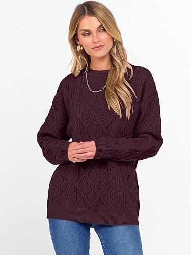 ANRABESS Women Oversized Chunky Cable Knitted Vintage Sweater 2025 Fall Winter Outfits thumbnail 9
