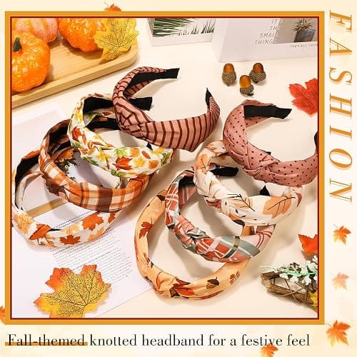 8 Pack Fall Headbands for Women, Thanksgiving Knotted Autumn Hairbands | Holiday Hairbands for Autumn Festive Gift, 8 Autumn Designs; Non-Slip Fit, for Thanksgiving, Parties, Gifting thumbnail 5
