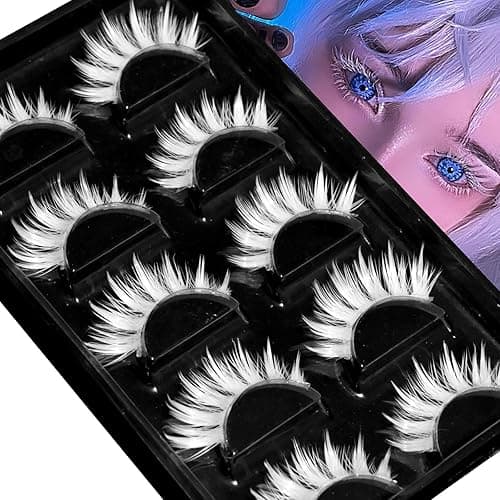 AUGENLI Halloween White False Lashes Extension Tools Japanese Anime Cosplay Natural Makeup Looking Masquerade Party Eye Lashes (02B) - Image 1