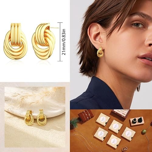 NECOCY 4 Pairs 14k Gold Hoop Plated Earrings Set for Women - Huggie Dangle Stack - Trendy Multiple Piercing Stud CZ Ear Cuff - Non Tarnish Jewelry thumbnail 2