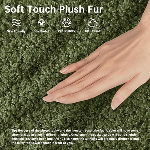 Memory Foam Bean Bag Chair for Adults, Teddy Material Beanbag Sofa with Filler, Cozy Floor Lounge Seat for Living Room, Bedroom, Dorm, Office (Green) thumbnail 3