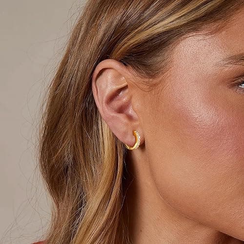 Gacimy Gold Huggie Earrings for Women 14K Real Gold Plated, Small Cubic Zirconia Cartilage Hoop Earrings Cuffs for Women thumbnail 3