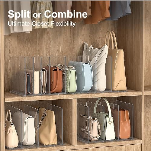 SortNStore Bag & Purse Organizer for Closet: Adjustable Clear Handbag Storage Shelf - Plastic Clutch Dividers for Closet Organizers and Storage - Keep Carteras & Pocketbook Upright thumbnail 5
