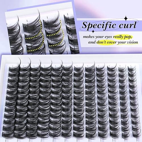Yawamica Lash Extension Kit Wispy Lash Clusters Kit C Curly Eyelash Clusters 10-18mm Cluster Eyelash Extensions Kit Soft Individual Lashes DIY Lash Kit with Lash Cluster Glue Lash Tweezers by Self thumbnail 4