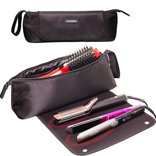 ANGENIL Large Flat Iron Mat Hair Tools Travel Bag 2 in 1, Curling Iron Hair Curler, Hair Straightener Brush, Hair Dryer, Portable Hot Tool Mat Hair Accessories Organizer for Women