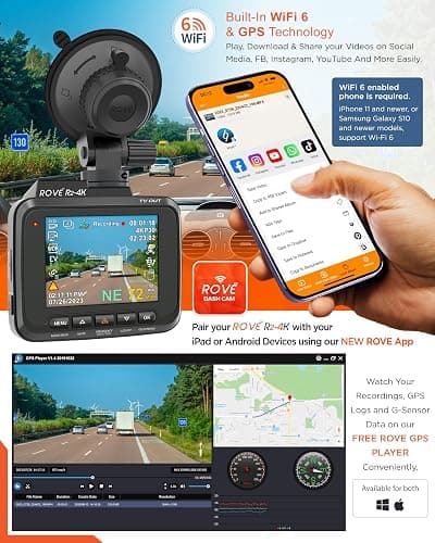 Rove R2-4K Dash Cam Built in WiFi GPS Car Dashboard Camera Recorder with UHD 2160P, 2.4" LCD, 150° Wide Angle, WDR, Night Vision | Super Night Vision, 150° Wide Angle, 2.4in Screen, 24-Hr Parking Mode, Supports 512GB Max, Dash Camera for Cars Trucks thumbnail 4
